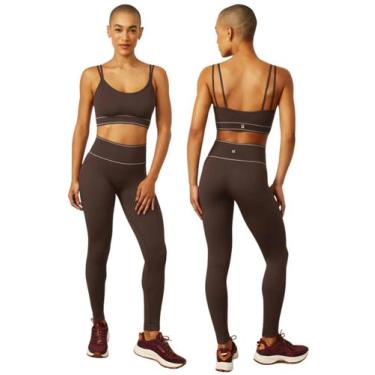 Imagem de Conjunto Academia Fitness Feminino Sem Costura Top Alças Legging Cós A