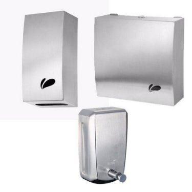 Imagem de Toalheiro Inox Escovado Noble + Saboneteira 800ML + Porta Papel Higiên