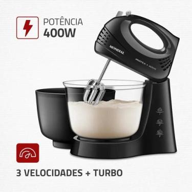 Imagem de Batedeira Prática B-45-B Mondial 400W 220V com 2 Tigelas Preto, 220V
