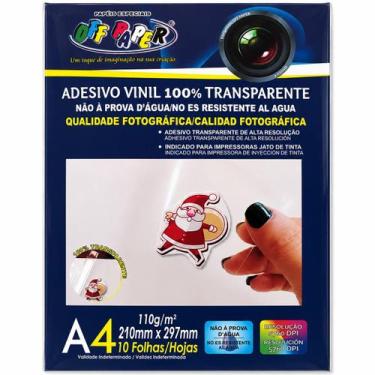 Imagem de Vinil 100% Transparente Adesivo A4 110g Qualidade Fotográfica para Jat