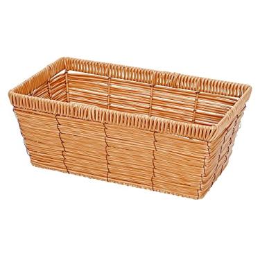 Imagem de Mimo Style Rattan Cesto Retangular de Fibra Natural com Alça, Bege, 29 x 17 x 12 cm