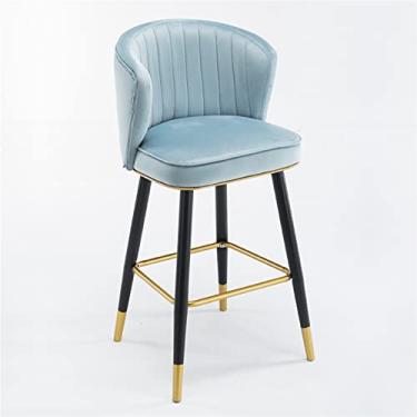 Imagem de Bancos de Barra de Altura do Balcão, Espreguiçadeiras de Cozinha de Veludo, Cadeiras de Barras Altas com Costas, Metal Pholstered Assento Ergonomicamente, para Bares, Ilha de Cozinha, Altura 65 Cm