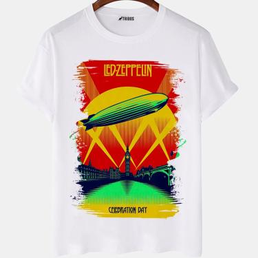 Imagem de Camiseta masculina Led Zeppelin Capa de Disco Rock Art Camisa Blusa Branca Estampada