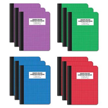 Imagem de Bloco de notas de composição Quad Ruled, pacote com 12, capa rígida, papel com 4 x 4 gráficos, 80 folhas, 24 x 19 cm, da Better Office Products, diversas capas de cores, pacote com 12
