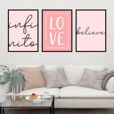 Imagem de Kit 3 Quadros Decorativos Infinito, Love, Believe Rosa