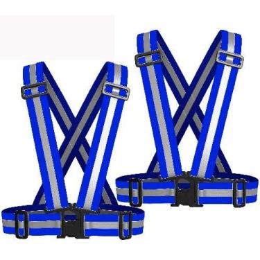 Imagem de Colete de segurança YSSAFE Refletivo de alta visibilidade Fita de segurança para cinto Elástico e Equipamento Reflexivo Ajustável para Corrida, Caminhada, Jogging, Ciclismo, Motocicleta, Blue(2 packs), Full Size