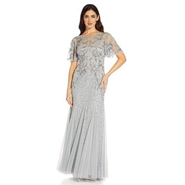 Imagem de Adrianna Papell Vestido feminino sereia com contas, Azul mesclado, 36