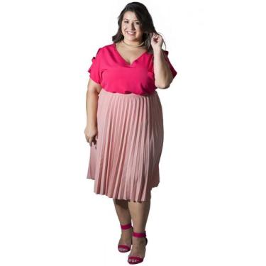 Imagem de Saia Plus Size Plissada Rosa - Madee Moda Plus