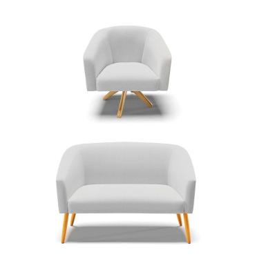 Imagem de Kit 1 Namoradeira E 1 Poltrona Base Madeira A05 Cinza