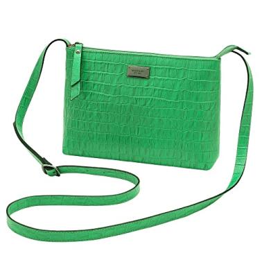 Imagem de Bolsa Transversal Feminina de Couro Bovino Mariart 2190 Pop (Croco Green)