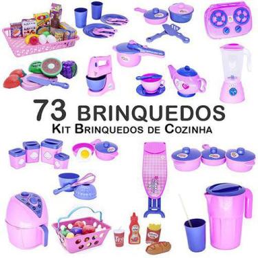 Imagem de Mega Kit Infantil Mercado Comida Tabua Panela Fogão Fuê 73Pç - Altimar