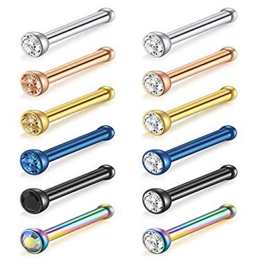 Imagem de Tvoip 12 peças 18G 316L anel de nariz de cristal de aço inoxidável feminino piercing de nariz de aço cirúrgico lote de nariz de cristal lote de joia corporal