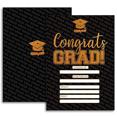 Imagem de 30 cartões com envelopes, convites de festa de formatura - 2021, 2021 College, Ensino Médio, Comemoração da graduação universitária (ouro 007)