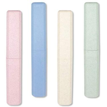 Imagem de Pacote com 4 caixas de escova de dentes de viagem portátil, suporte de escova de dentes de plástico respirável para casa, viagens, negócios, acampamento, escola