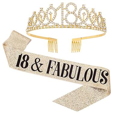 Imagem de UVATAHONA Faixa e tiara de aniversário de 18 anos para meninas, faixa e coroa fabulosa de aniversário de 18 anos, presentes de feliz aniversário de 18 anos para meninas, suprimentos e decorações de