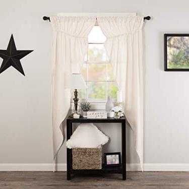 Imagem de VHC Brands Cortinas de fazenda de algodão de cor sólida natural de juta com cordão para varão par de painéis, branco antigo