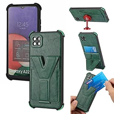 Imagem de Capa flip capa carteira para Samsung Galaxy A22 5G com suporte de cartão de slot, capa protetora de corpo inteiro durável TPU macio capa traseira do telefone bumper de absorção de choque (cor: verde)