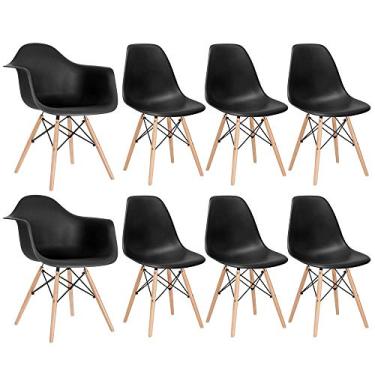 Imagem de Loft7, Conjunto 2 x cadeiras Eames DAW com braços + 6 cadeiras Eiffel DSW - Preto