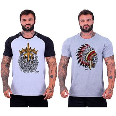 Imagem de Kit 2 Camisetas Tradicional Masculina Clássica MXD Conceito Básica Camisas Estampas Algodão (G, Opção 02)