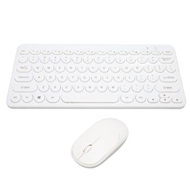 Imagem de Combinação de mouse e teclado de 78 teclas, combinação de mouse e teclado sem fio 2.4G retrô elegante, bateria de longa duração para negócios (Branco)
