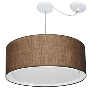 Imagem de Lustre Pendente Cilíndrico com Desvio de Centro Cúpula Tecido 30/60x50 cm, Vivare Iluminação, Pendente4318 LC, Café, Grande