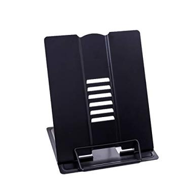 Imagem de Elonglin Suporte de livro de receitas, suporte de metal para leitura ajustável, descanso de leitura de metal, antiderrapante, ajustável, para livros de mesa para crianças que leiam estudando e apoio de livros multifunções (preto)