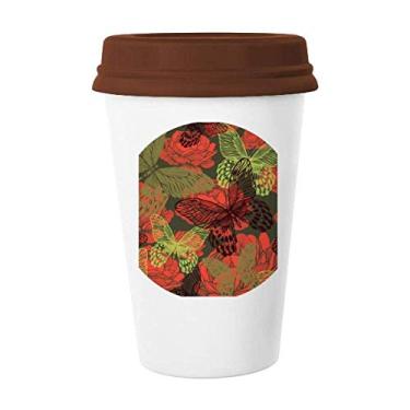 Imagem de Caneca vintage de borboleta em rosas caneca de café copo de cerâmica copo tampa