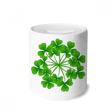 Imagem de DIYthinker Caixa de dinheiro de cerâmica com círculo de trevo de quatro folhas da Irlanda Dia de São Patrício