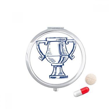 Imagem de Porta-comprimidos azul troféu campeonato de futebol americano, caixa de armazenamento de medicamentos dispensador de recipiente