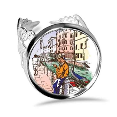 Imagem de DIYthinker Anel de noivado com estampa nacional de paisagem de Veneza da Itália ajustável