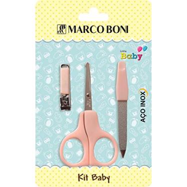 Imagem de Marco Boni Kit Infantil Mini Cortador De Unhas Mini Tesoura Em Aço Inox Mini Lixa Metálica 6163B Rosa 3 Itens
