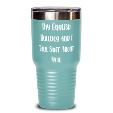Imagem de Presentes de buldogue inglês para amantes de cães, My English Bulldog and I Talk, copo especial de 850 g, copo isolado de amigos