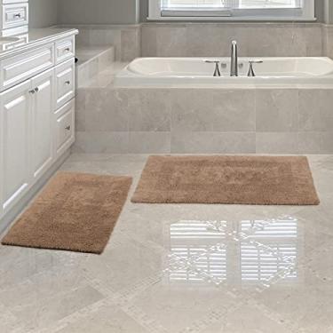Imagem de Tapetes de banheiro – Conjunto de tapetes de banheiro de algodão de 2 peças – Tapetes de banho laváveis à máquina para banheiro, cozinha ou lavanderia da Lavish Home (taupe)