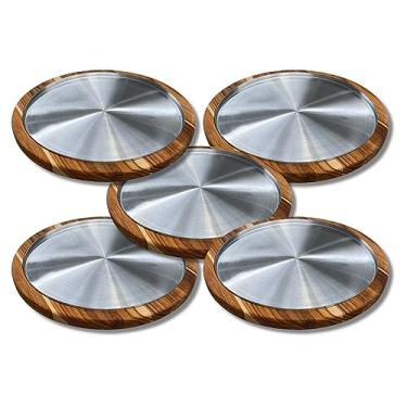 Imagem de Kit 5 Suportes Bandeja com Formas de Alumínio 25cm Para Cortar e Servir Pizza