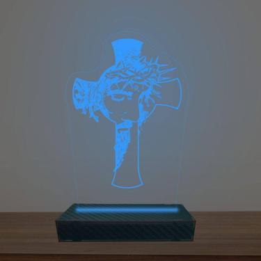 Imagem de Luminária Led 3d Jesus Na Cruz Abajur Luxo