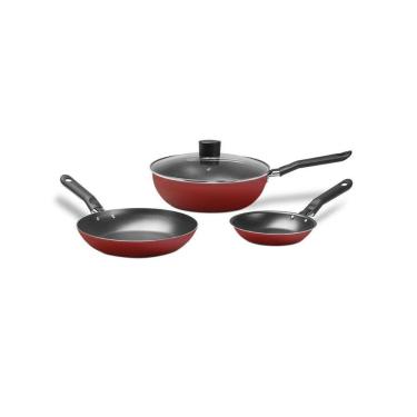 Imagem de Jogo Frigideira Antiaderente Alumínio Wok Tampa Kit 3 Peças