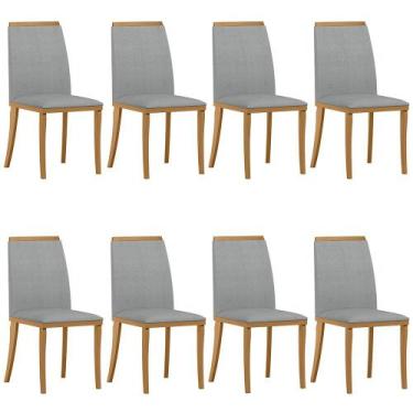 Imagem de Kit 8 Cadeiras De Jantar Estofadas Poly N02 Ypê/Linho Cinza - Mpozenat