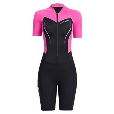 Imagem de Roupa de mergulho feminina de neoprene de 1,5 mm de manga curta de corpo inteiro com proteção UV FPS 50+ proteção UV Rash Guard para natação, snorkeling, canoagem, caiaque