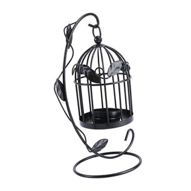Imagem de Amosfun 1 Unidade Castiçal gaiola suspensa gaiolas decorativas para pássaros castiçal preto enfeite decoração castiçal de mesa suporte de vela romântico decorações produtos para o lar