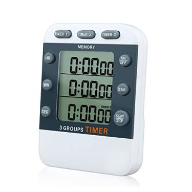Imagem de Temporizador de 3 canais com contagem regressiva fácil de definir alta precisão para estudar o exercício objetivo de cozimento arranjo de tempo temporizador de contagem regressiva digital para