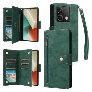 Imagem de Capa carteira para Xiaomi Redmi Note 13 5G, 7 compartimentos para cartão, 1 carteira com zíper, alça de pulso de couro, bolsa com suporte, fecho magnético, capa de telefone para Redmi Note 13 6,7