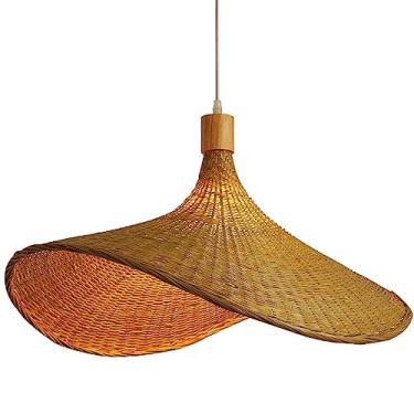 Imagem de Luminária pendente chinesa de bambu natural E27 com base lustre em forma de chapéu de palha irregular, decoração suspensa, abajur de iluminação, abajur de vime do sudeste asiático, luminárias