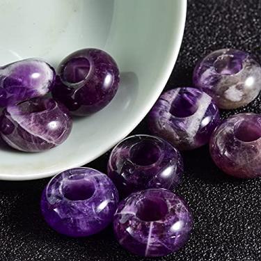 Imagem de Asingeloo Contas de pedra de ametista roxa natural com orifício grande (5-6 mm) contas europeias Rondelle polidas para pulseiras com pingentes, fabricação de joias, 8 x 14 mm, pacote com 25