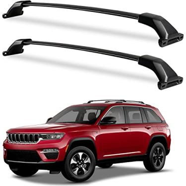 Imagem de Barras transversais para Jeep Grand Cherokee L 2021 2022 2023 e 2022 2023 Grand Cherokee WL 2021 2022 e 2022 2023, suportes de bagagem de barra transversal de alumínio, trilho de telhado, bagagem, transporte de canoa