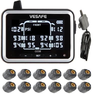 Imagem de VESAFE TPMS, sistema de monitoramento de pressão de pneu sem fio para trailer, trailer, ônibus, motor home, quinta roda, incluindo 12 sensores antirroubo e um amplificador de sinal.