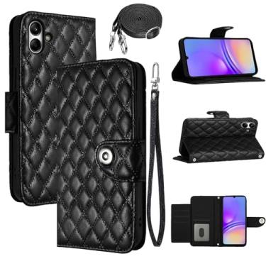 Imagem de Dswteny Capa carteira para Samsung Galaxy A05 com alça de pulso alça de ombro transversal, padrão Argyle, suporte para cartão de crédito, suporte para celular, acessórios para celular Ao5 A 05 meninas
