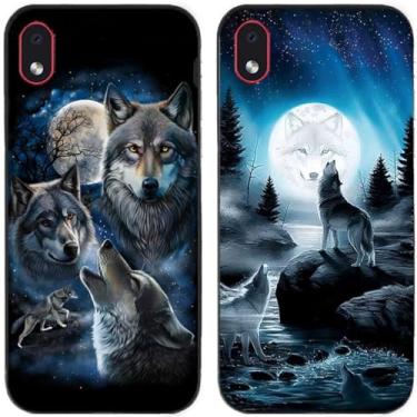 Imagem de 2 peças Moon Wolf Group Capa de telefone traseira impressa TPU gel silicone para Samsung Galaxy todas as séries (Galaxy A3 Core)