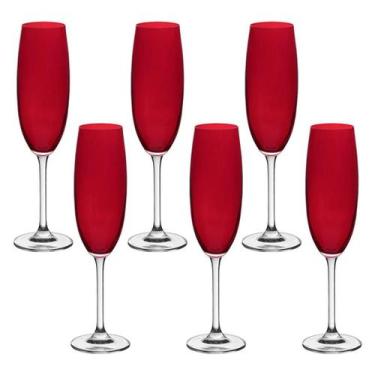 Imagem de Jogo Com 6 Taças De Cristal Para Champagne 220 Ml Vermelha Gastro Bohe
