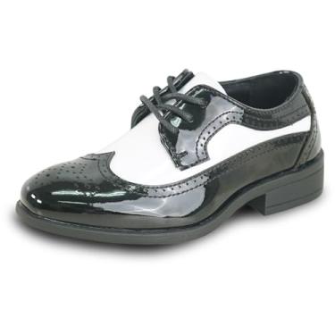 Imagem de VANGELO Sapato social para meninos e crianças, mocassim com cadarço, mocassim de smoking, para formatura, uniforme, eventos formais de casamento, tamanho de criança a criança grande, Patente preto e