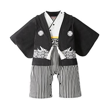 Imagem de SZCQ Baby Boy Kimono Romper Suit Japanese Costumes Infant Cotton Samurai Outfits Black+White L(18-24M)